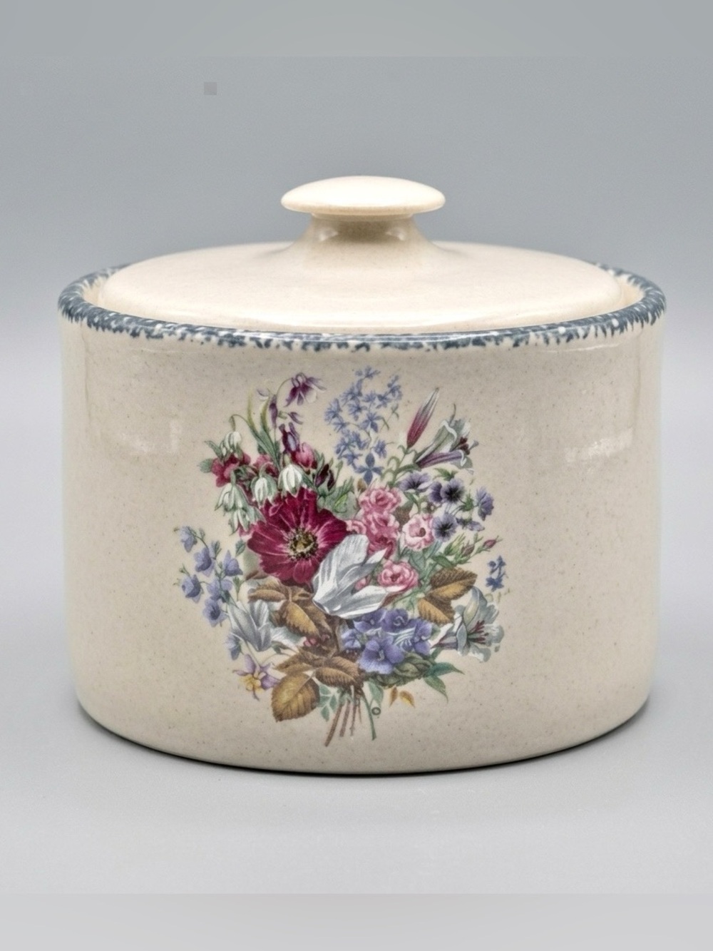 Home and Garden Party Stoneware Farmhouse Floral Pattern Butter Box With Lid